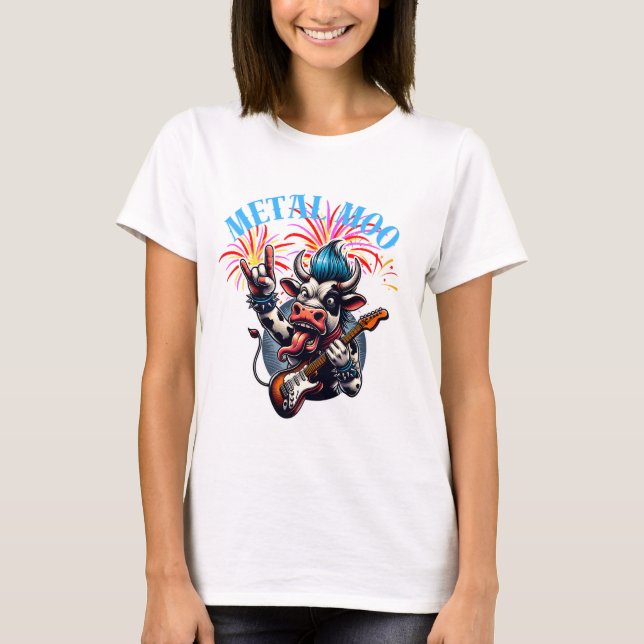     Metal Moo-d – Rockin' Cow with a Guitar T Shirt (Framsida)