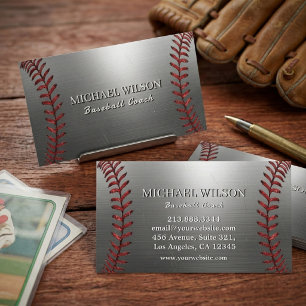 Metal Silver & Röd Sy Design Baseball Coach Visitkort