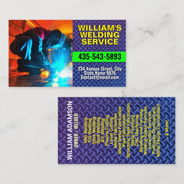 Metal Work Services | Metal Fabrication & Welding Visitkort (Fram/baksida)
