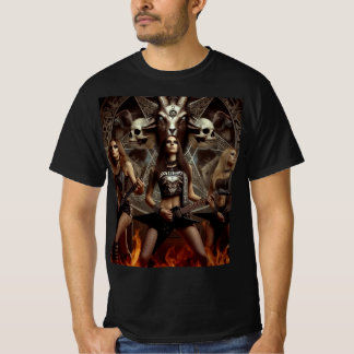 Metaleras tocando en el infierno frente al diablo t shirt