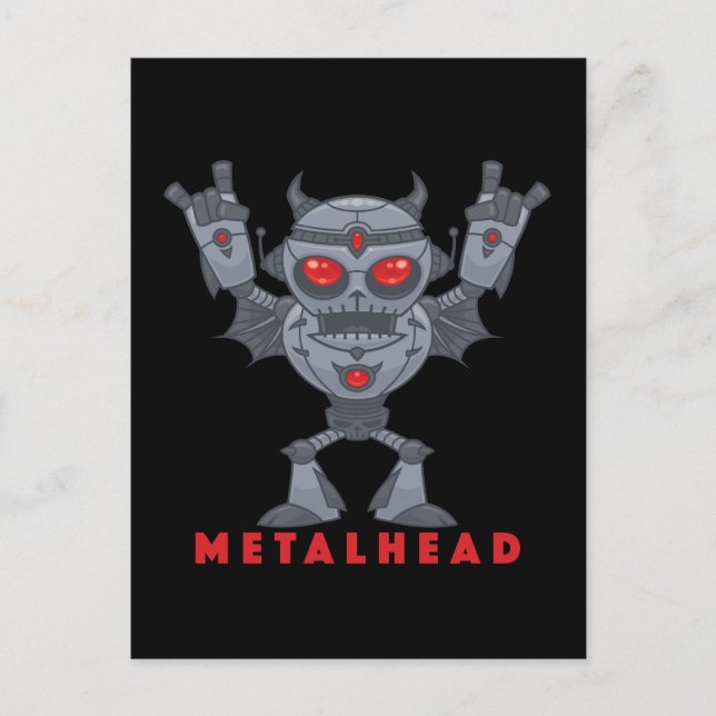 Metalhead - Heavy Metal Robot Djävul - Med Text Vykort (Framsida)