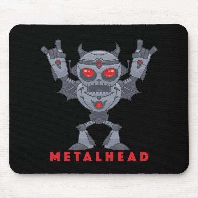 Metalhead - tungt Metall Robot Djävulen - med text Musmatta (Framsidan)