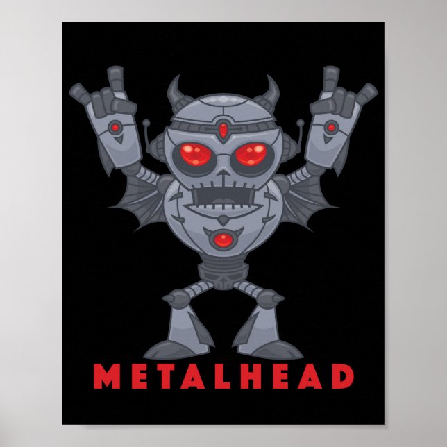 Metalhead - tungt Metall Robot Djävulen - med text Poster (Framsidan)