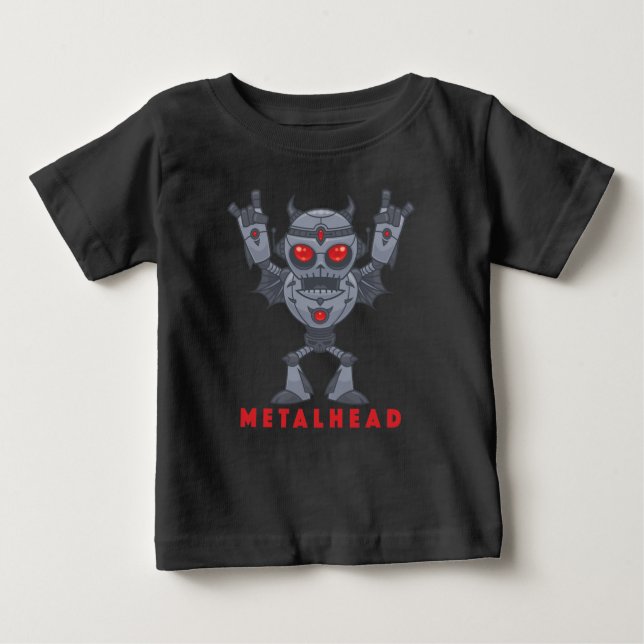 Metalhead - tungt Metall Robot Djävulen - med text T Shirt (Framsida)