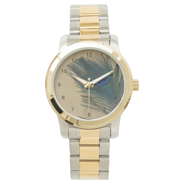 Metalic Guld Peacock Feather Armbandsur (Framsida)