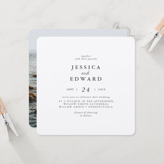 Metalic Silver och Black Photo Bröllop Inbjudningar (Fram/Back In Situ)