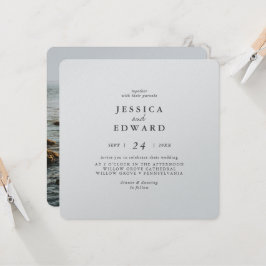 Metalic Silver och Black Photo Bröllop Inbjudningar