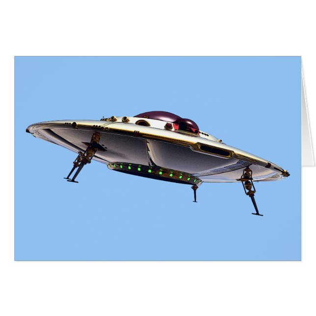 Metaliskt UFO-kort Hälsningskort (Framsidan Horizontal)