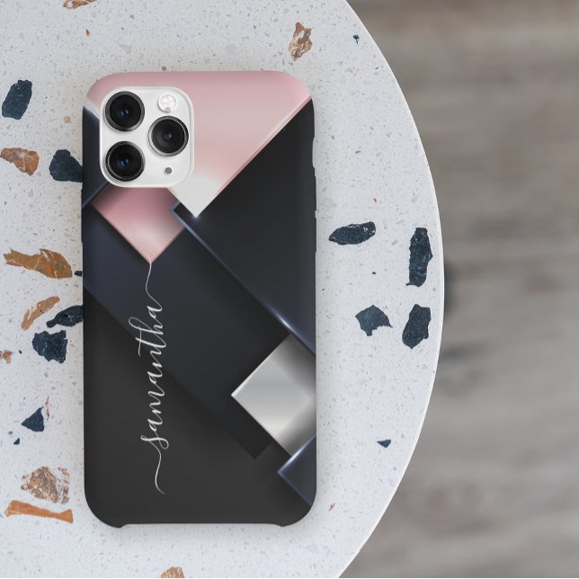 Metall 3-D Monogram Rosa Black Squares (Skapare uppladdad)