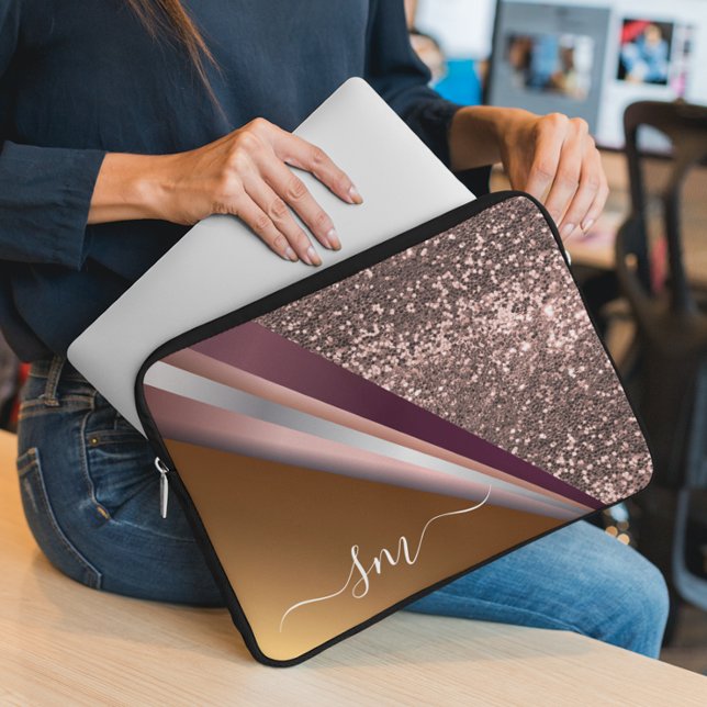 Metall 3D-monogram  Rosa guld glitterlook Laptop Fodral (Skapare uppladdad)