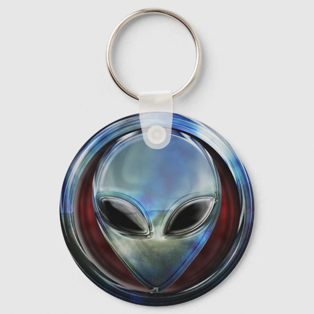 Metall Alien Head 03 Keychain Nyckelring (Framsida)
