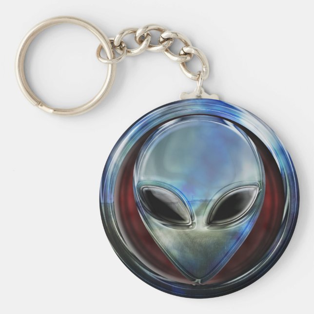 Metall Alien Head 03 Keychain Nyckelring (Framsidan)