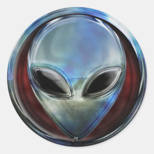 Metall Alien Head 03 Sticker Runt Klistermärke