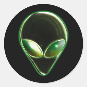 Metall Alien Head 04 Sticker Runt Klistermärke