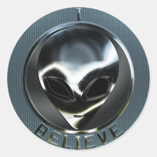 Metall Alien Head 05 Sticker Runt Klistermärke