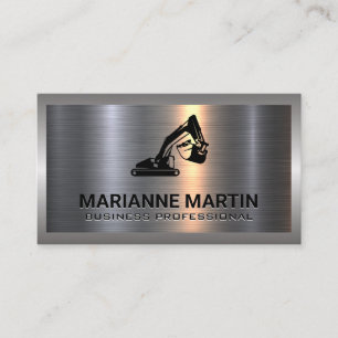 Metall Aluminium Silver Borstad Grävmaskin Logo Visitkort