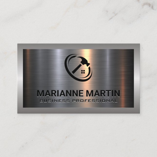 Metall Aluminium Silver Borstad | Hem Hammare Logo Visitkort (Framsida)
