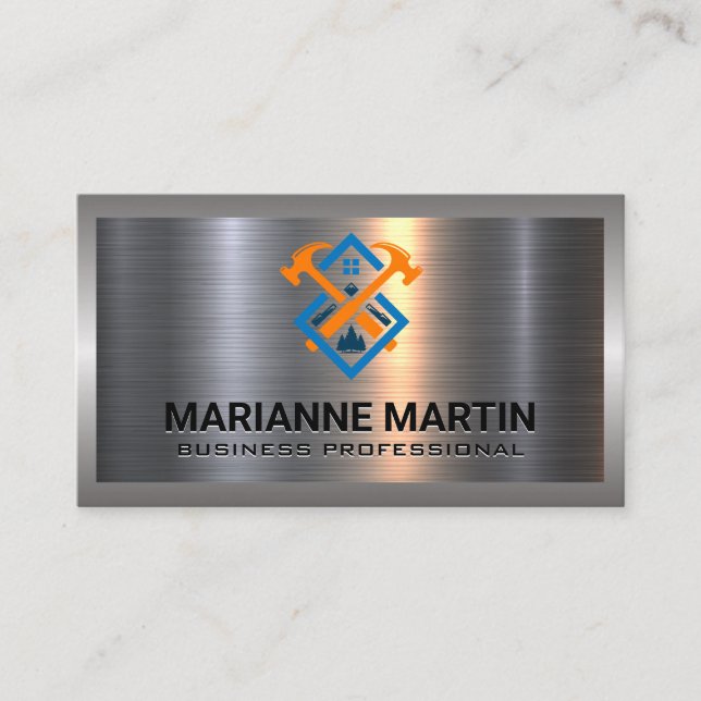 Metall Aluminium Silver Borstad | Hem Hammare Logo Visitkort (Framsida)