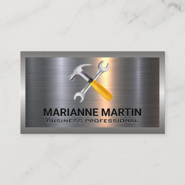 Metall Aluminium Silver Brushed | Hammer Wrench Visitkort (Framsida)