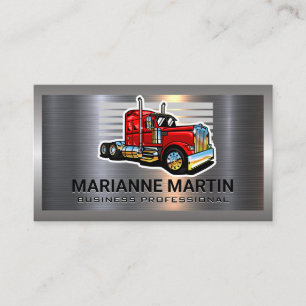 Metall Aluminium Silver Brushed   Red Semi Lastbil Visitkort