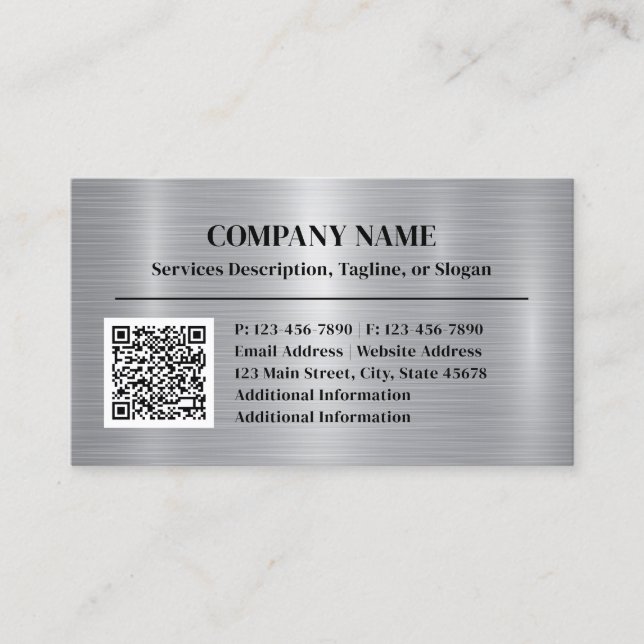 Metall Borstad Stål Aluminium Stil Tillsätt QR-kod Visitkort (Framsida)