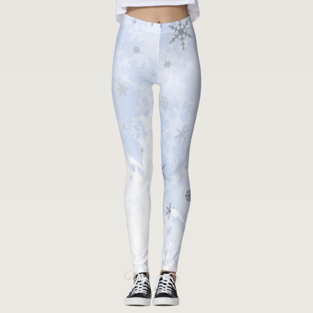 Metall, effekt snöflingor på baby blue leggings (Framsida)