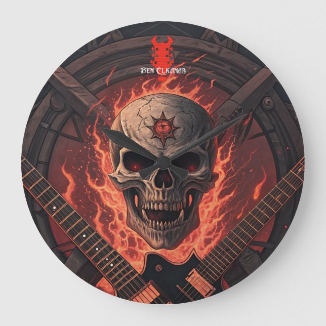 Metall Fire Skull | Ben Elkanar Stor Klocka (Framsida)