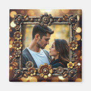 Metall Flowers Steampunk Personlig Photo Magnet