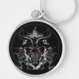 Metall för Baphomet Pentagramsvart Rund Silverfärgad Nyckelring