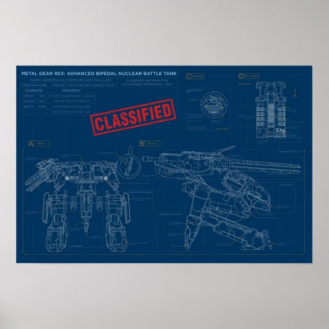 Metall Gear Solid Rex-skisser Poster (Framsidan)