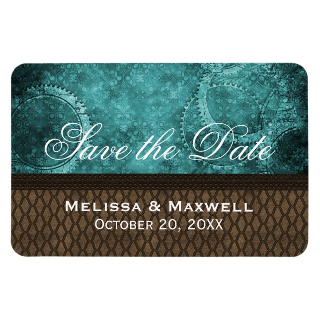 Metall Gears Save Date Flexi Magnet, Teal Magnet (Horisontell)