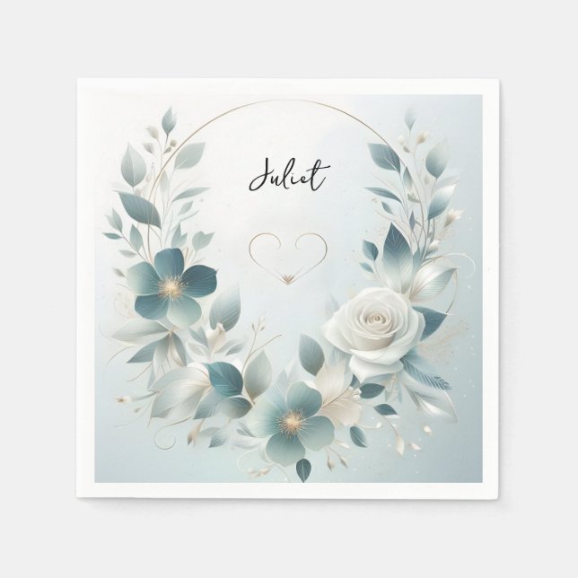 Metall Glam Glänsande Exklusiv Silver Bröllopsdusc Pappersservett (Framsidan)