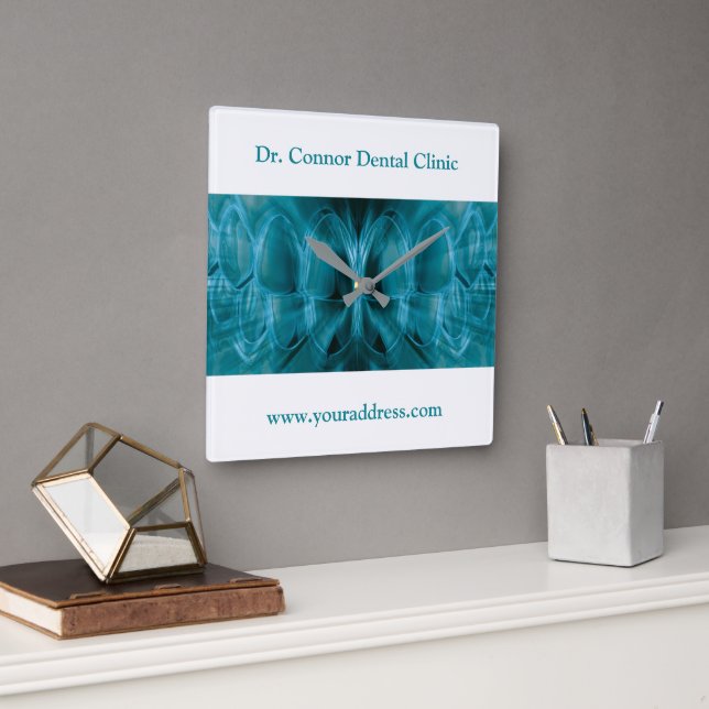 Metall Glow Blue Teeth Dental Clinist Dentist Gift Fyrkantig Klocka (Kontor)