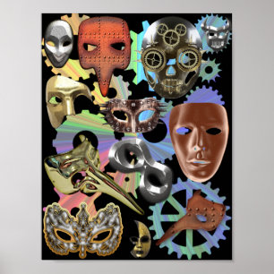 metall guld silver maskerakerad steampunk masker poster