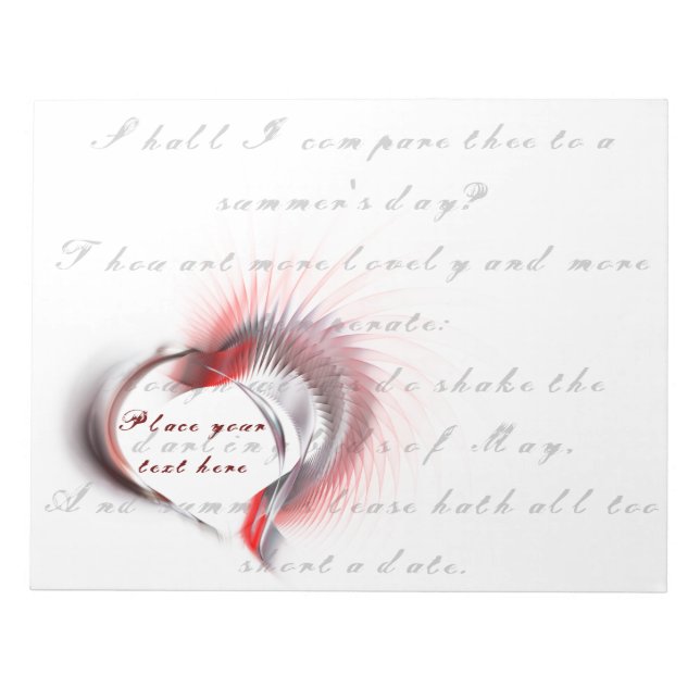 Metall Heart med Shakespeares sonnet 18 Anteckningsblock (Framsida)
