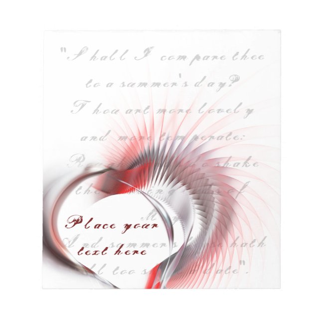 Metall Heart med Shakespeares sonnet 18 Anteckningsblock (Framsida)