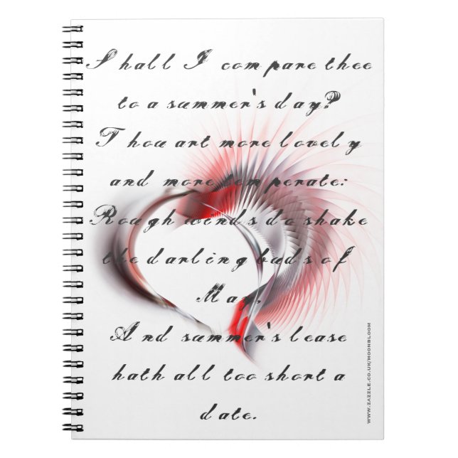 Metall Heart med Shakespeares sonnet 18 Anteckningsbok Med Spiral (Framsidan)