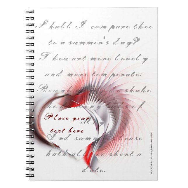 Metall Heart med Shakespeares sonnet 18 Anteckningsbok Med Spiral (Framsidan)
