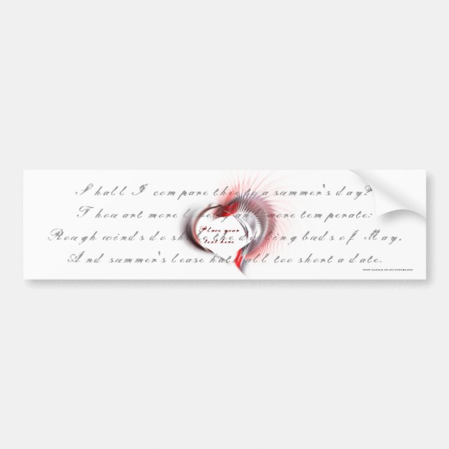 Metall Heart med Shakespeares sonnet 18 Bildekal (Framsidan)