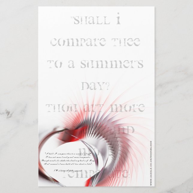 Metall Heart med Shakespeares sonnet 18 Brevpapper (Framsida)