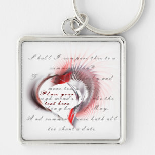 Metall Heart med Shakespeares sonnet 18 Fyrkantig Silverfärgad Nyckelring