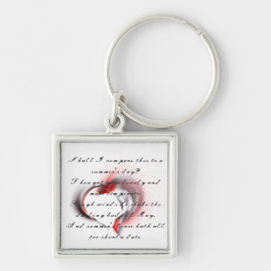 Metall Heart med Shakespeares sonnet 18 Fyrkantig Silverfärgad Nyckelring