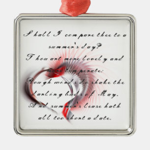Metall Heart med Shakespeares sonnet 18 Julgransprydnad Metall