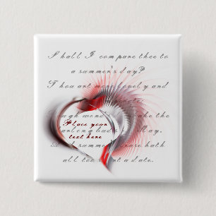 Metall Heart med Shakespeares sonnet 18 Knapp