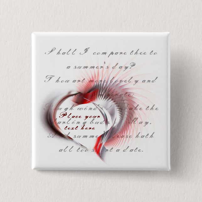 Metall Heart med Shakespeares sonnet 18 Knapp (Framsida)