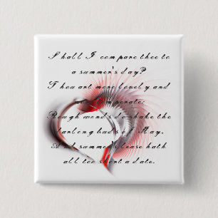 Metall Heart med Shakespeares sonnet 18 Knapp