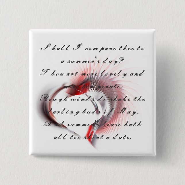 Metall Heart med Shakespeares sonnet 18 Knapp (Framsida)