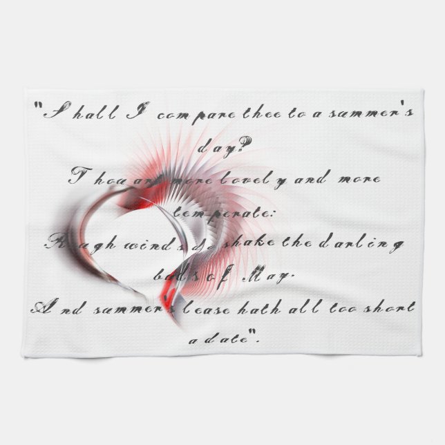 Metall Heart med Shakespeares sonnet 18 Kökshandduk (Horisontell)