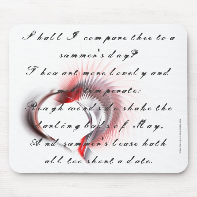 Metall Heart med Shakespeares sonnet 18 Musmatta (Framsidan)