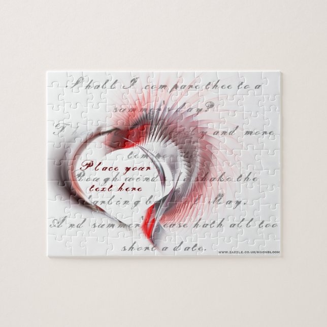 Metall Heart med Shakespeares sonnet 18 Pussel (Horisontell)